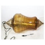 VINTAGE amber hanging light, +/-24" tall, works,