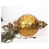 VINTAGE amber hanging light, +/-20" tall, works,