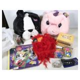 full head masks, feather boa, word game,