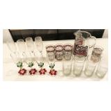 glassware, including Coca-Cola