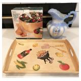 tray, salad serving set, ceramic pitcher