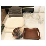 tray, mail caddy, dishes