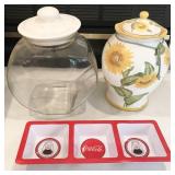 Coca-Cola tray, canisters