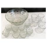 punch bowl with 8 cups, glasses