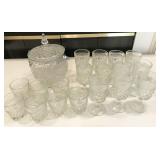 pressed glass stemware/glasses/ice bucket
