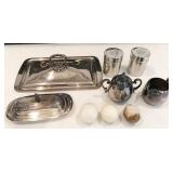 marble eggs, salt/pepper shakers, silver plate,