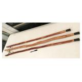 2pc 55" wooden hiking sticks and 1pc 60" wooden