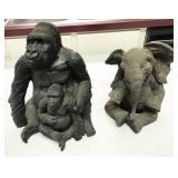 large gorilla and elephant figurines