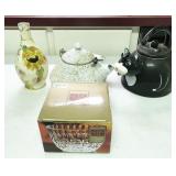 kettles, vase, crystal bowl, coconut art