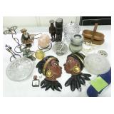 figurines, candlesticks, pressed glass bowls,