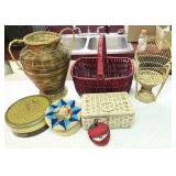 baskets, boxes, wicker, wall décor, small cabinet