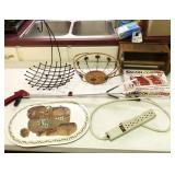 baskets, bacon cooker, paper towel rack, grabber,