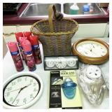 basket, clocks, book light, Glade, barometer