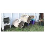 animal carriers, truck, baseball glove, canteen