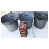 metal buckets, tinware, VINTAGE fans