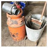 milk cans and mop bucket