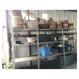 shelves and contents: baskets, boxes, small