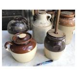 5pc stoneware jugs and churns