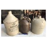 3pc stoneware jugs, including damaged Gross