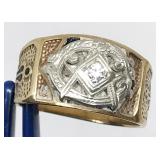 10kt yellow gold Masonic diamond ring,