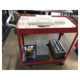 rolling red cart and contents: 58pc Osg/Sossner