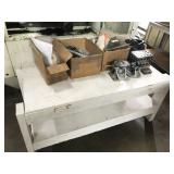 wood bench and contents: blocking, vise, wood bench and contents: blocking, vise,