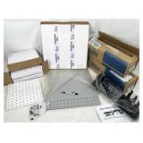 assorted peg board and slat wall storage systems,