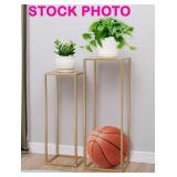 pair of Lanpu tall pedestal gold metal plant