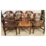 NO SHIPPING: 7pc vintage wood arm chairs, 1 not