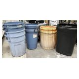 NO SHIPPING: 9pc assorted garbage cans, some with
