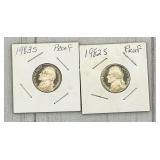 2pc Jefferson proof nickels: 1982S and 1983S