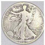 1939D Walking Liberty silver half dollar