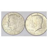2pc 1964 Kennedy silver half dollars