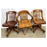 NO SHIPPING: 3pc vintage wood rolling chairs, 1