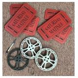 3D wood and metal ticket and film reels movie