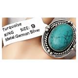 NEW costume ring, size 9, color is "Turquoise" in
