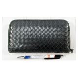 Bottega Veneta leather zip-around wallet in black