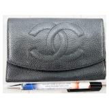 Chanel CC logo caviar skin leather wallet in