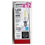 12pc Satco led filament bulbs, candelabra base,