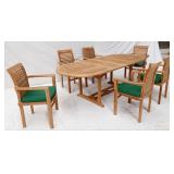 Teak oval outdoor dining table with 6 teak