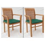 pair of Teak Stacking Scroll Back Dining Chairs