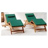 2 piece set: Teak outdoor sun loungers with