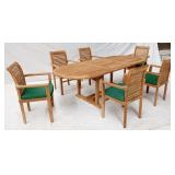 Teak oval outdoor dining table and 6 teak