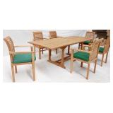Teak oval outdoor dining table with 6 teak