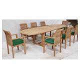 Teak oval outdoor dining table with 8 teak