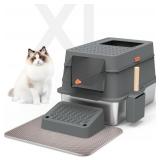 Stainless Steel XL Cat Litter Box (Dark Gray), 20L