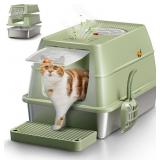 Stainless Steel Cat Litter Box with Lid, XL, 47L