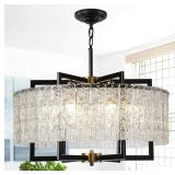 6-Light Black Crystal Chandelier 24" Drum