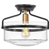 Mid-Century Flush Mount Light, Black/Gold