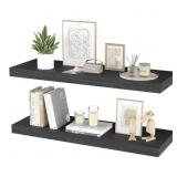 24x9 Inch Natural Wood Shelves, Set of 2, Black